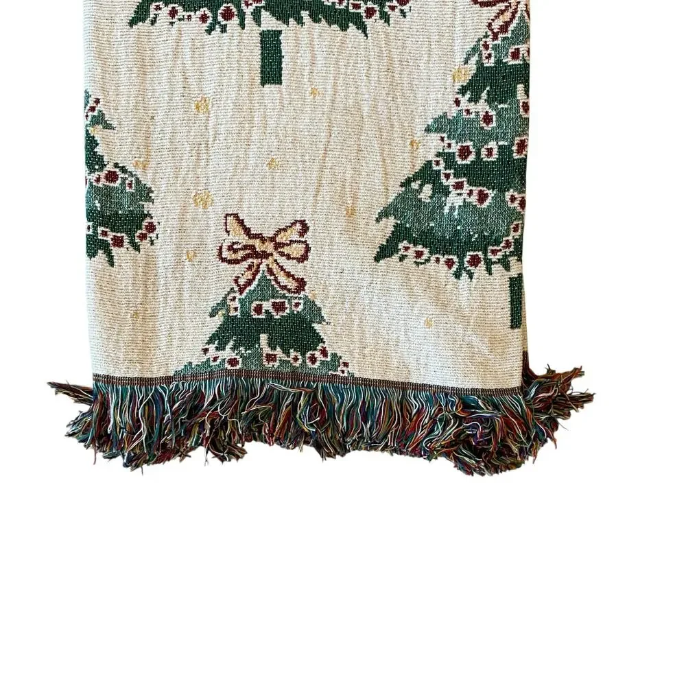 Queenwest Jacquard Throw 50x70 Christmas Tree Holiday Blanket with Fringe New